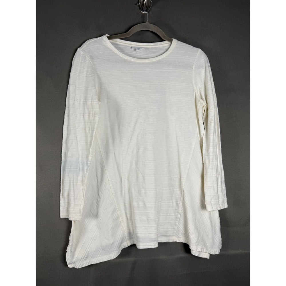 Pure Jill Tunic Top Women Small Petite White Long Sleeve Cotton Sharkbite Hem